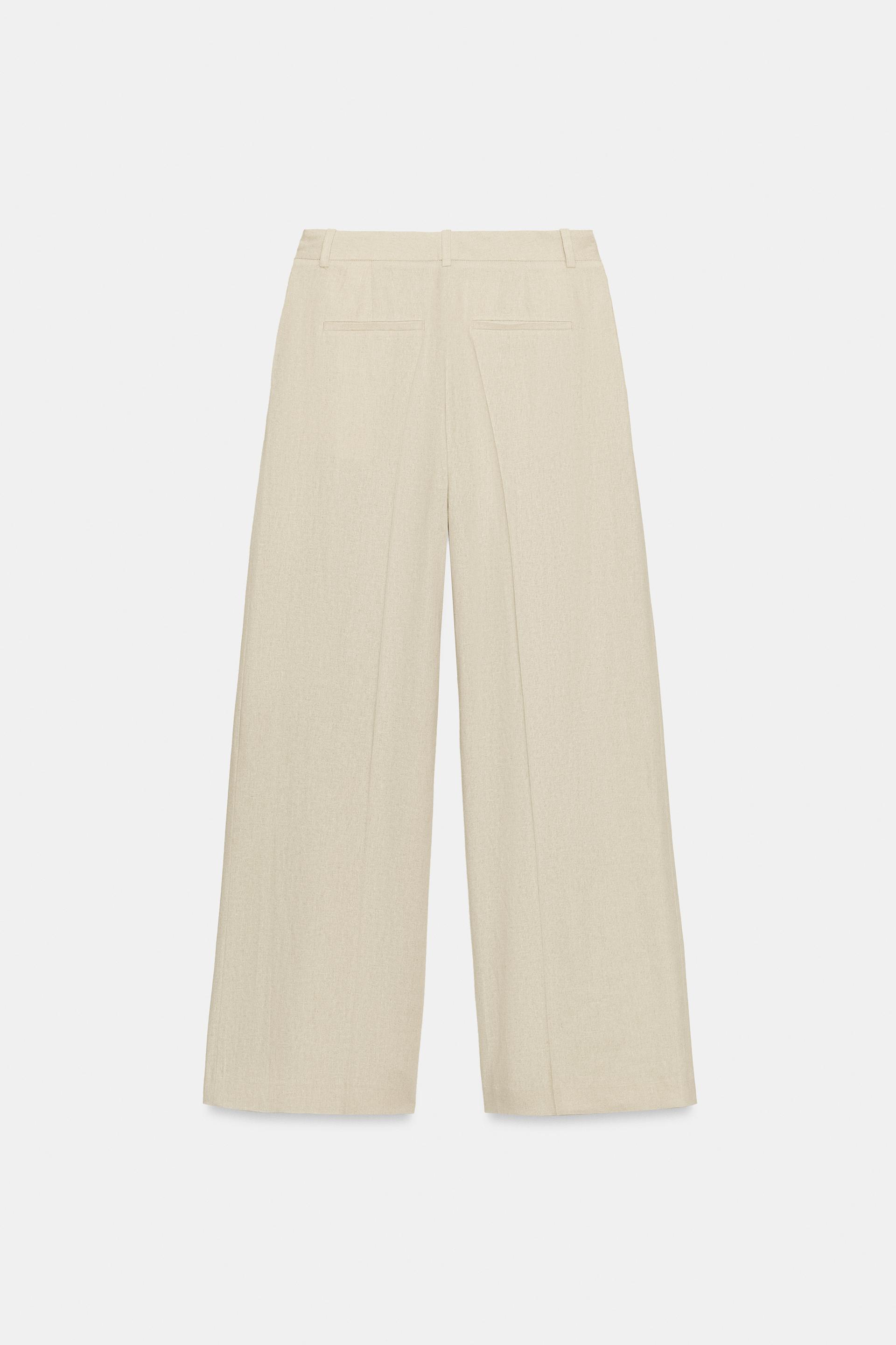 Zara linen blend wide leg trousers in ecru